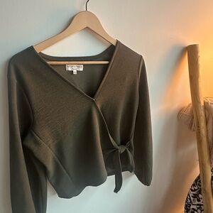 Madewell Olive Green Wrap Tie Blouse